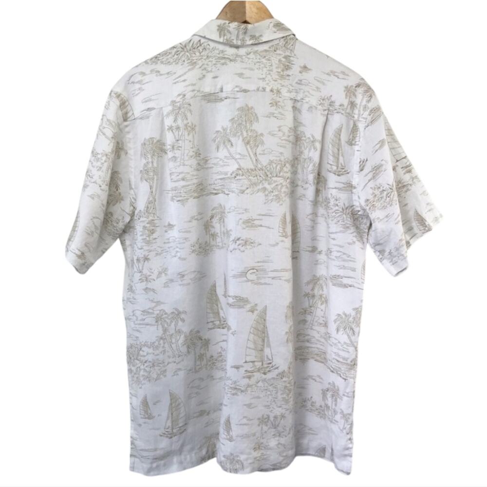 Land’s End Hawaiian 100% Linen Button Up Short Sleeve Shirt Medium - Picture 2 of 8